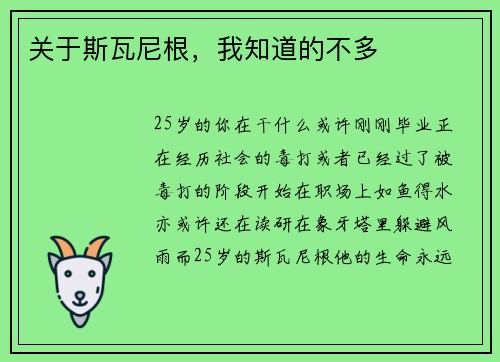 关于斯瓦尼根，我知道的不多
